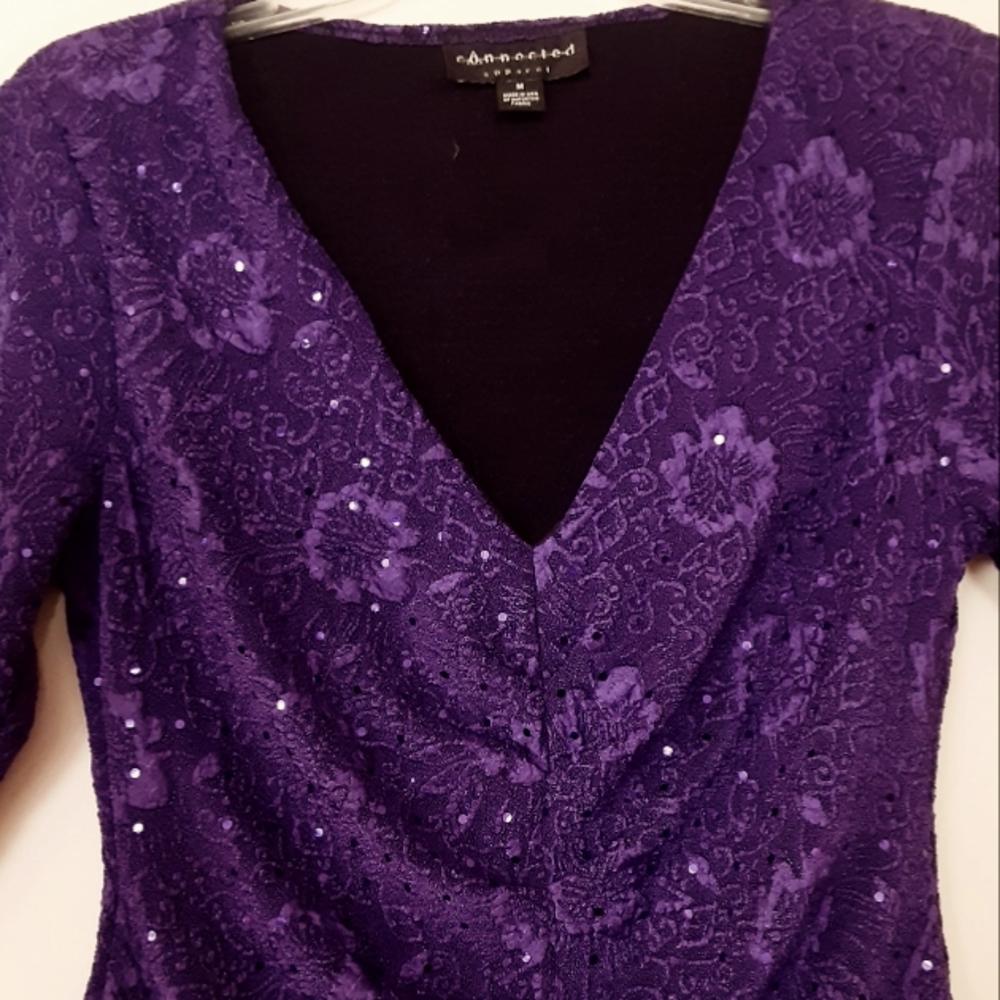 ⚡3/18 Connected Apparel knit sequined purple top mid-sleeve v neck Lk new! - Picture 1 of 7